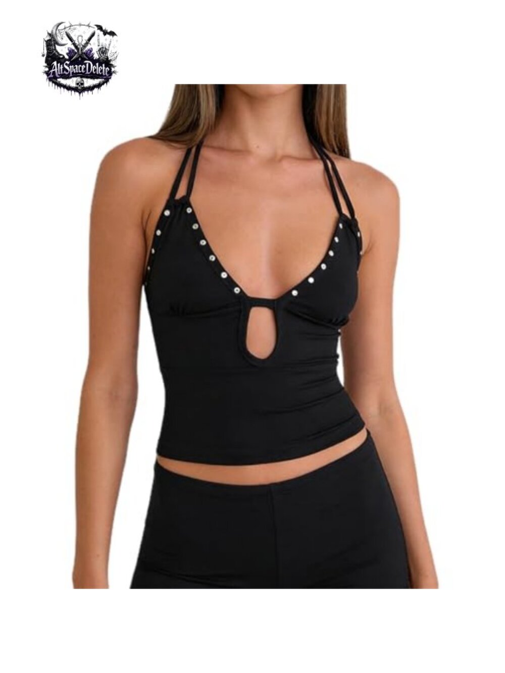 Studded Halter Tank Top Y2K Gothic Crop Top